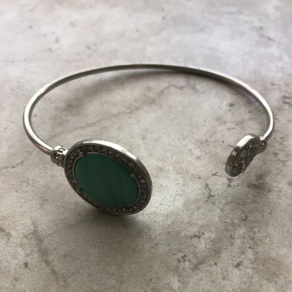 Turquoise & Rhinestone Open Silver Bangle - Picture 3 of 3